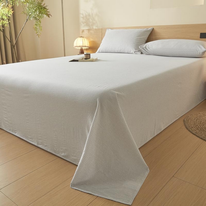 91家纺网 家纺一手货源 找家纺 ab家纺 2025新款简约色织水洗棉床单 可颂-灰