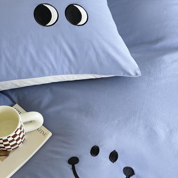 91家纺网 家纺一手货源 找家纺 （总）ab家纺 2025新款纯色水洗棉笑脸双拼绣花四件套