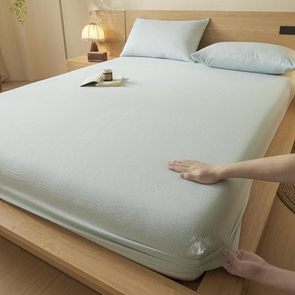 91家纺网 家纺一手货源 找家纺 ab家纺 2025新款简约色织水洗棉床笠 可颂-蓝