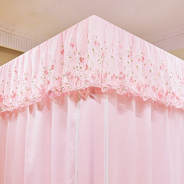 91家纺网 家纺一手货源 找家纺 艾晶美家纺有限公司 2025新款坐式刺绣床帘蚊帐 樱花粉