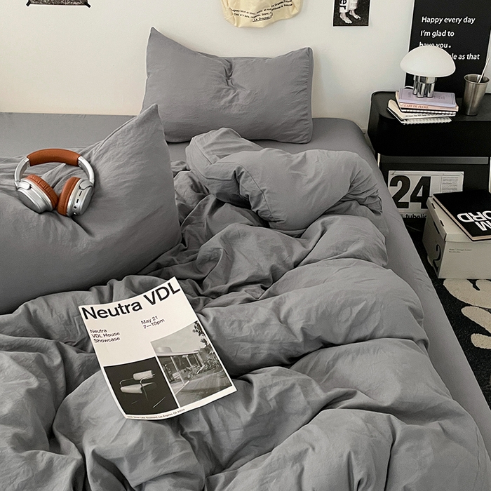 91家纺网 家纺一手货源 找家纺 优承佳生活馆 2025新款ins风纯色水洗m四件套 流光灰