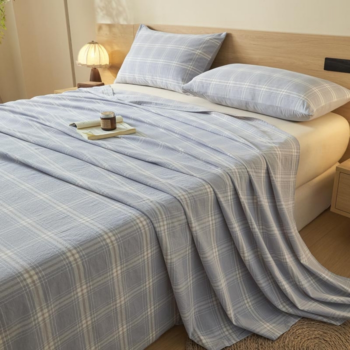 91家纺网 家纺一手货源 找家纺 ab家纺 2025新款简约色织水洗棉床单 希格文-灰