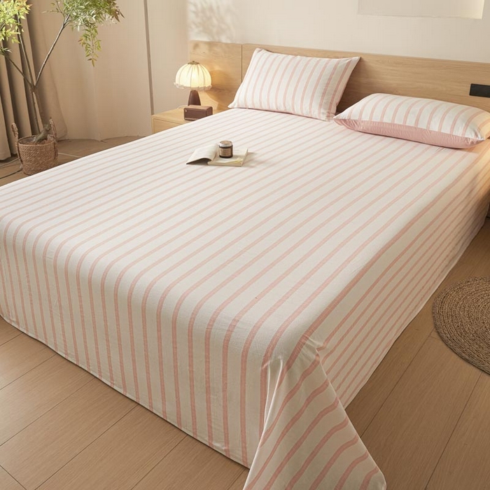 91家纺网 家纺一手货源 找家纺 ab家纺 2025新款简约色织水洗棉床单 平行线-桔