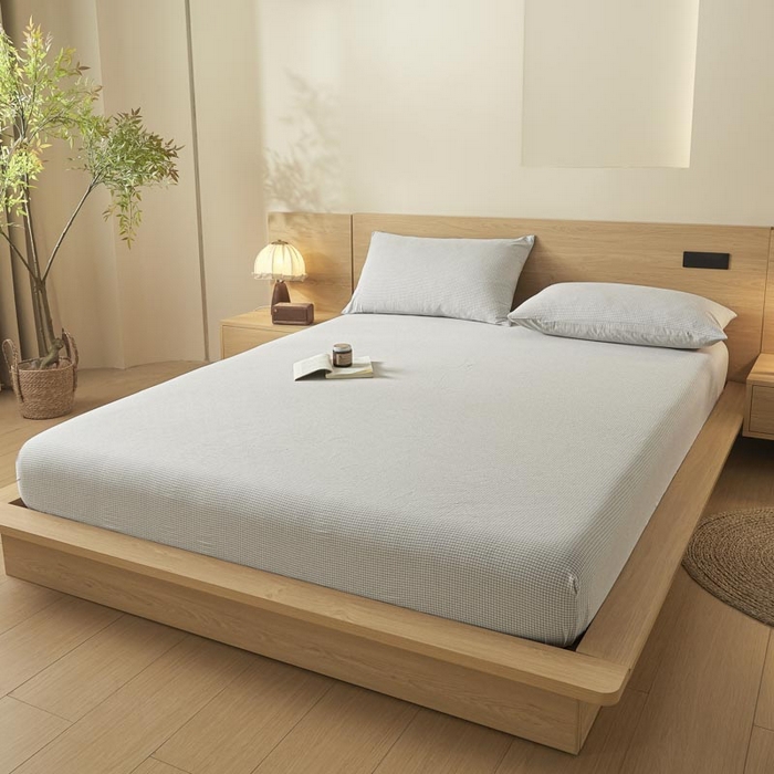 91家纺网 家纺一手货源 找家纺 ab家纺 2025新款简约色织水洗棉床笠 可颂-灰