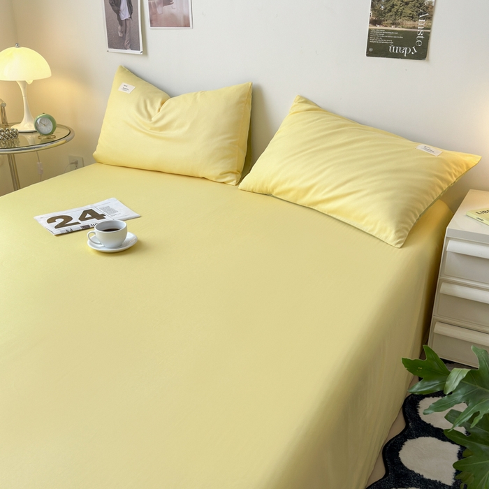 91家纺网 家纺一手货源 找家纺 曼之夏  2025新款全棉纯色单床单系列 杏黄