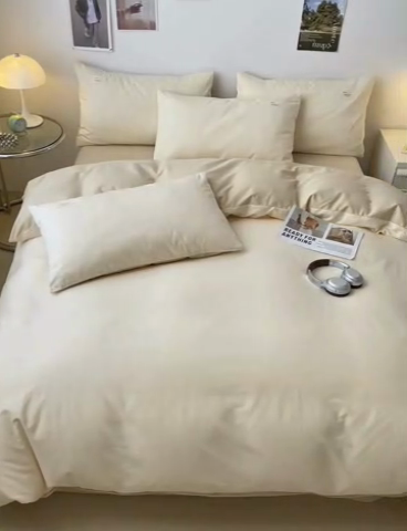 91家纺网 家纺一手货源 找家纺 曼之夏 2025新款全棉双拼四件套 贴标-米色+浅驼