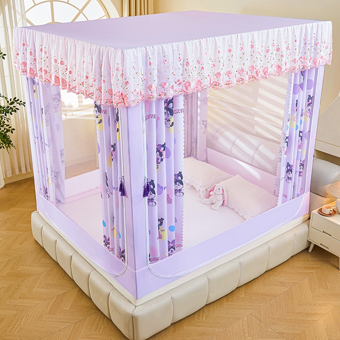 91家纺网 家纺一手货源 找家纺 艾晶美家纺有限公司 2025新款坐式刺绣床帘蚊帐 紫精灵