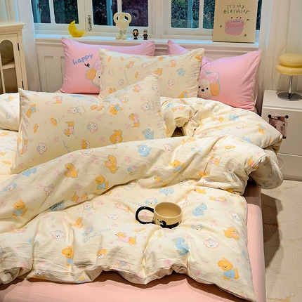 妖妖家纺 2025新款水洗云朵糯糯棉大版枕套四件套 小狗环游记