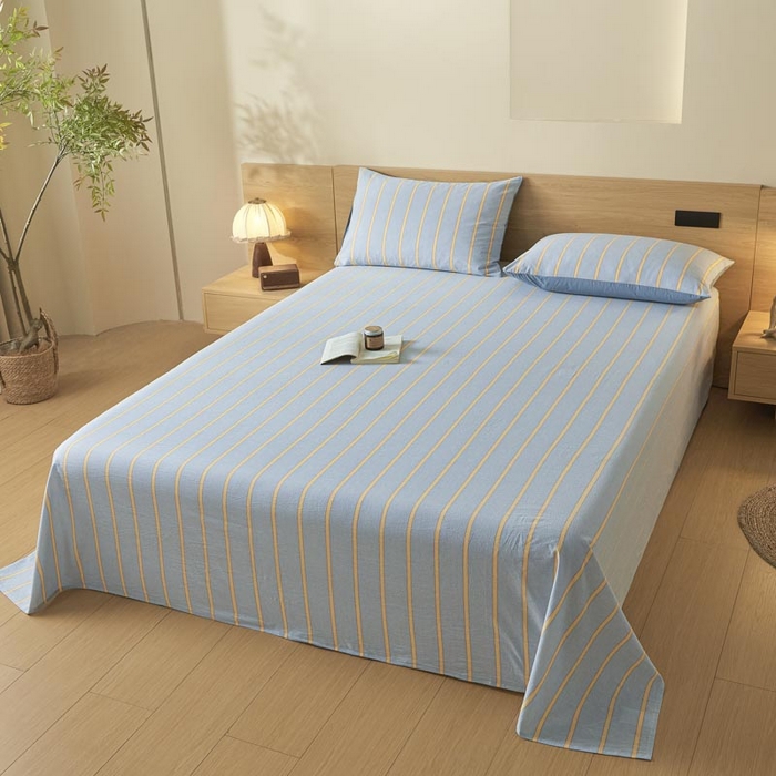 91家纺网 家纺一手货源 找家纺 ab家纺 2025新款简约色织水洗棉床单 弗兰西-蓝