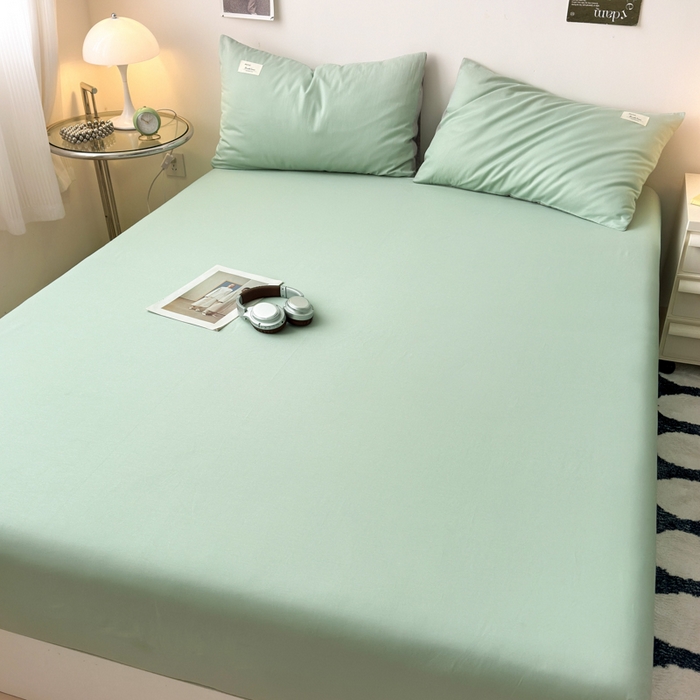 91家纺网 家纺一手货源 找家纺 曼之夏 2025新款全棉纯色单床笠系列 浅绿