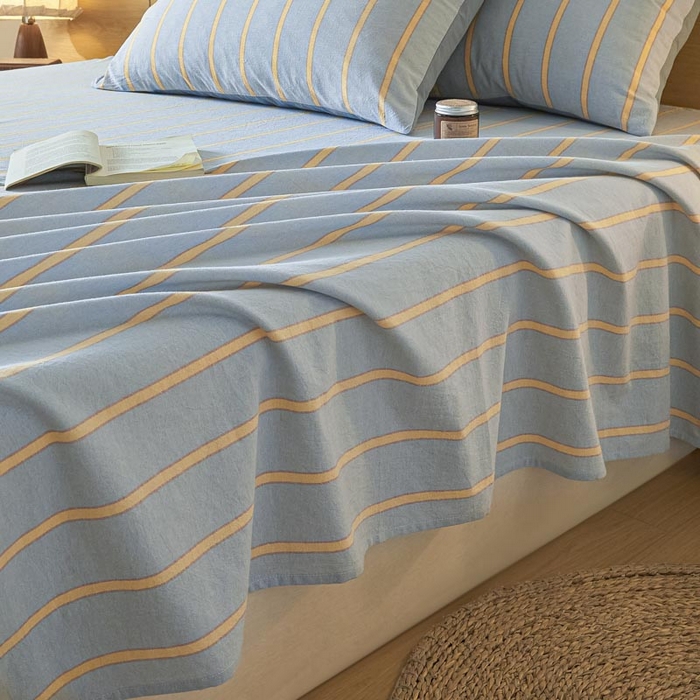 91家纺网 家纺一手货源 找家纺 ab家纺 2025新款简约色织水洗棉床单 弗兰西-蓝