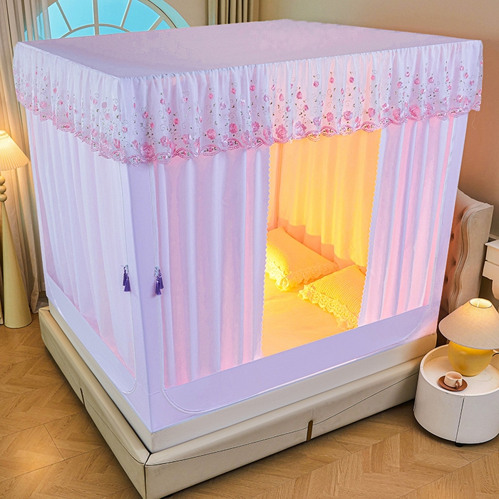 91家纺网 家纺一手货源 找家纺 艾晶美家纺有限公司 2025新款坐式刺绣床帘蚊帐 浪漫紫