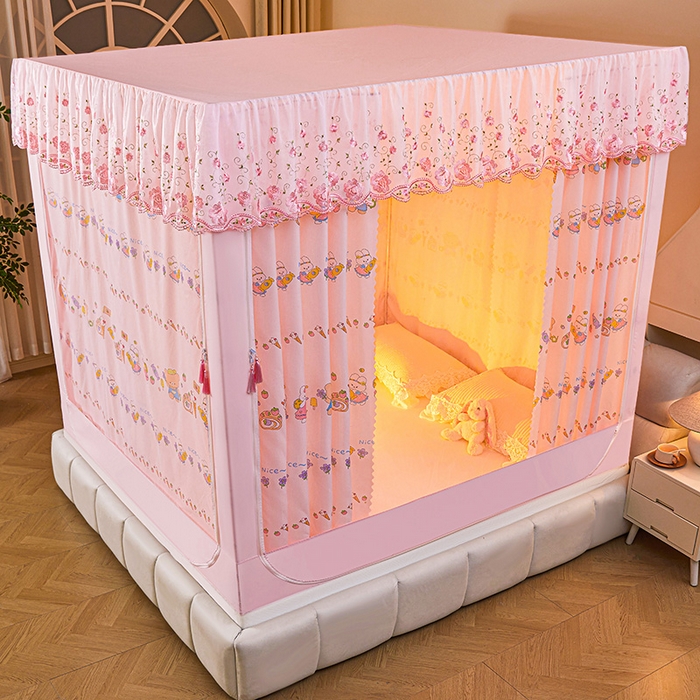 91家纺网 家纺一手货源 找家纺 艾晶美家纺有限公司 2025新款坐式刺绣床帘蚊帐 萌宠派对