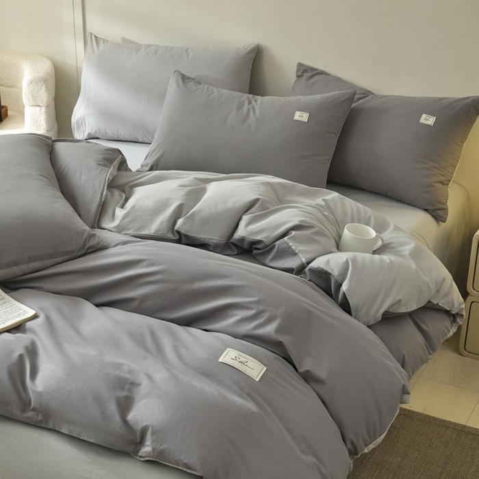 91家纺网 家纺一手货源 找家纺 ab家纺 2025新款色织全棉40支水洗棉四件套--双拼第二组 深灰浅灰