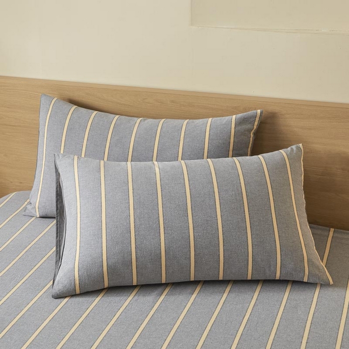 91家纺网 家纺一手货源 找家纺 ab家纺 2025新款简约色织水洗棉床笠 弗兰西-灰