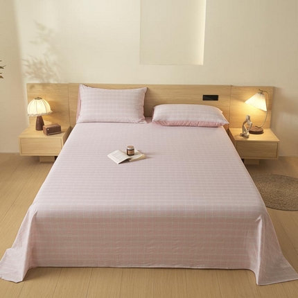 ab家纺 2025新款简约色织水洗棉床单 芙卡格-粉