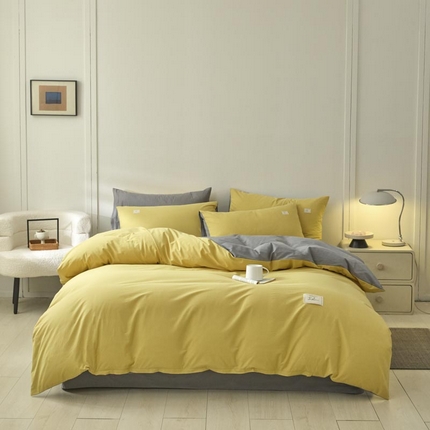 ab家纺 2025新款色织全棉40支水洗棉四件套--双拼第二组 姜黄深灰