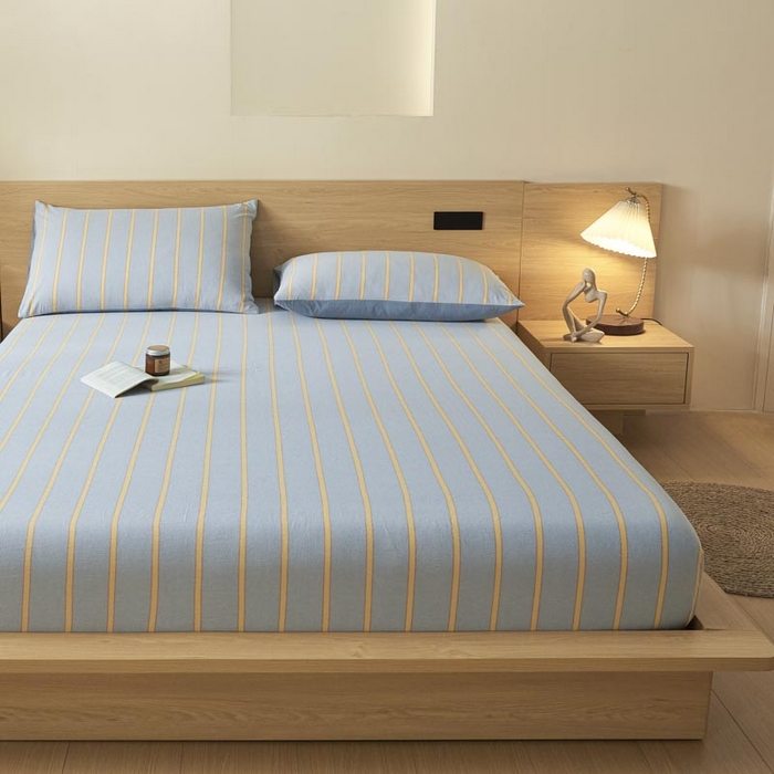 91家纺网 家纺一手货源 找家纺 ab家纺 2025新款简约色织水洗棉床笠 弗兰西-蓝