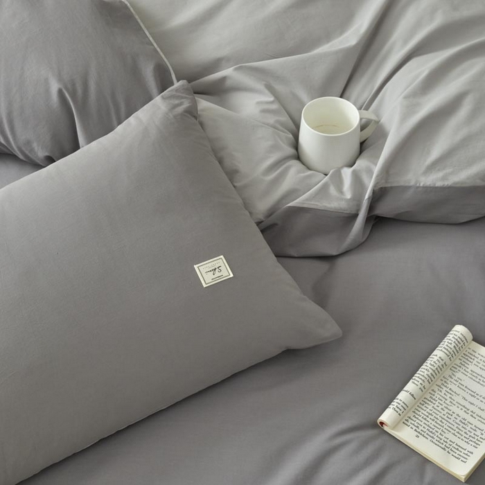 91家纺网 家纺一手货源 找家纺 ab家纺 2025新款色织全棉40支水洗棉四件套--双拼第二组 深灰浅灰