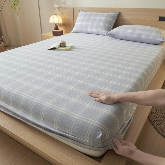 91家纺网 家纺一手货源 找家纺 ab家纺 2025新款简约色织水洗棉床笠 希格文-灰