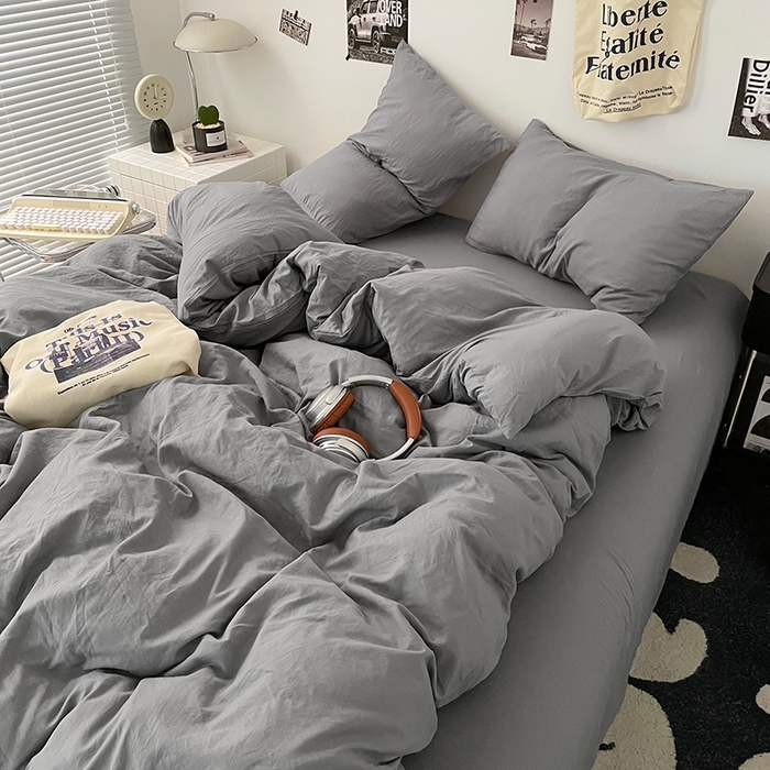 91家纺网 家纺一手货源 找家纺 优承佳生活馆 2025新款ins风纯色水洗m四件套 流光灰