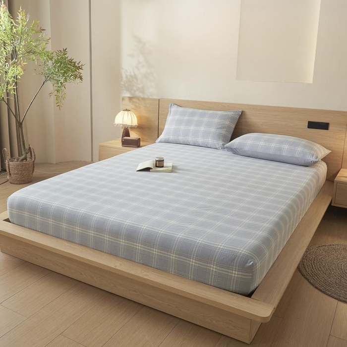 91家纺网 家纺一手货源 找家纺 ab家纺 2025新款简约色织水洗棉床笠 希格文-灰