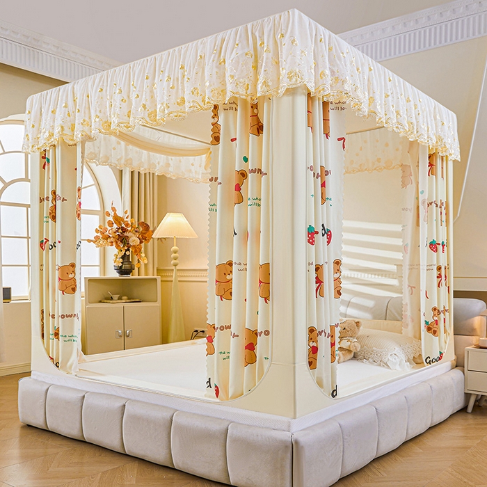 91家纺网 家纺一手货源 找家纺 艾晶美家纺有限公司 2025新款坐式刺绣床帘蚊帐 布丁熊