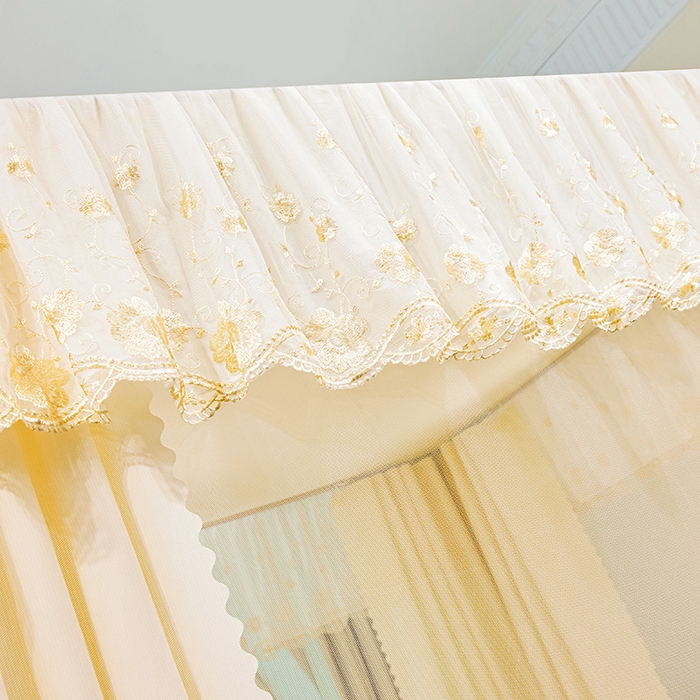 91家纺网 家纺一手货源 找家纺 艾晶美家纺有限公司 2025新款坐式刺绣床帘蚊帐 奶黄色
