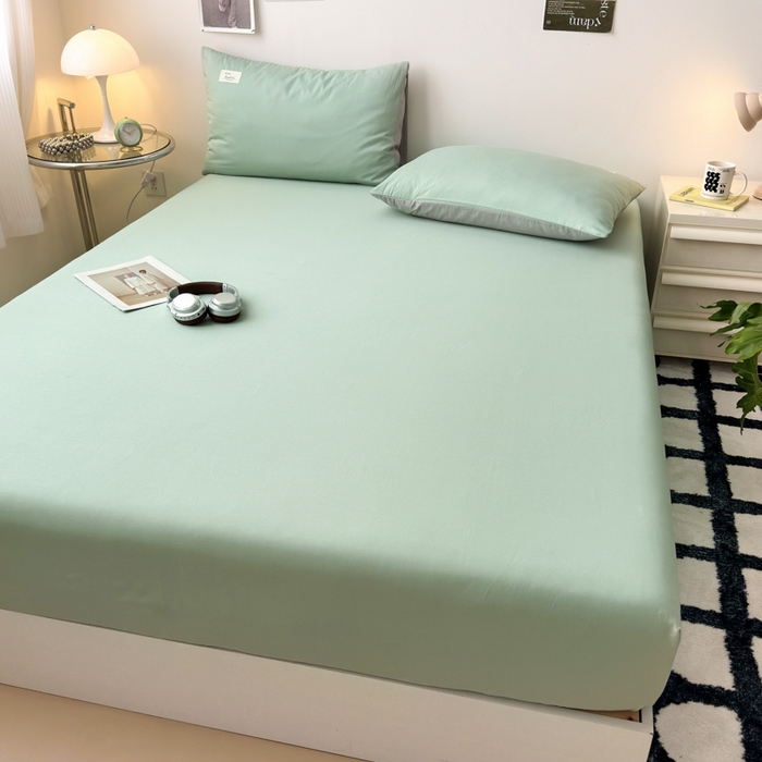 91家纺网 家纺一手货源 找家纺 曼之夏 2025新款全棉纯色单床笠系列 浅绿