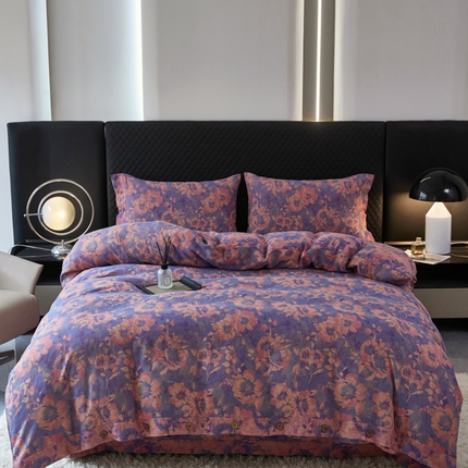 91家纺网 家纺一手货源 找家纺 鲁爱 2025新款全棉色织双层纱纽扣款四件套 满庭芳