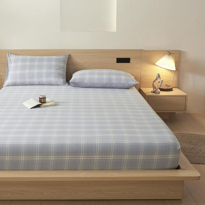 91家纺网 家纺一手货源 找家纺 ab家纺 2025新款简约色织水洗棉床笠 希格文-灰