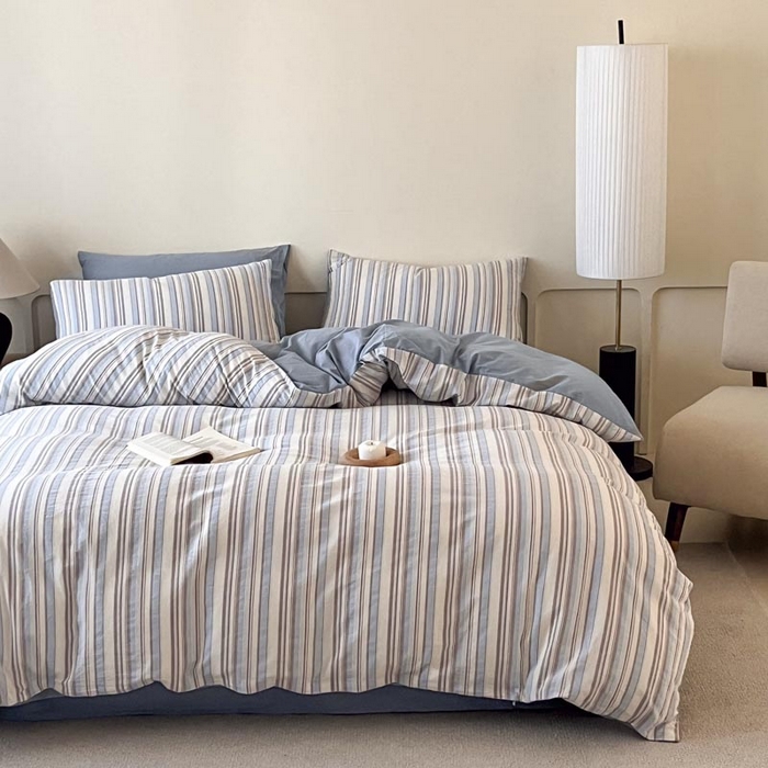 91家纺网 家纺一手货源 找家纺 ab家纺 2024新款色织全棉40支水洗棉条纹四件套  左岸