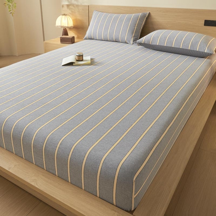 91家纺网 家纺一手货源 找家纺 ab家纺 2025新款简约色织水洗棉床笠 弗兰西-灰