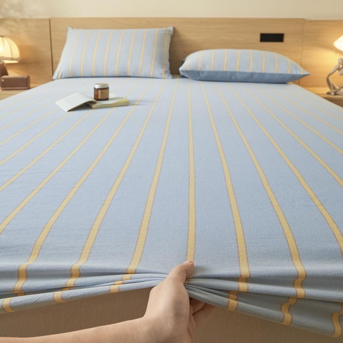 91家纺网 家纺一手货源 找家纺 ab家纺 2025新款简约色织水洗棉床笠 弗兰西-蓝