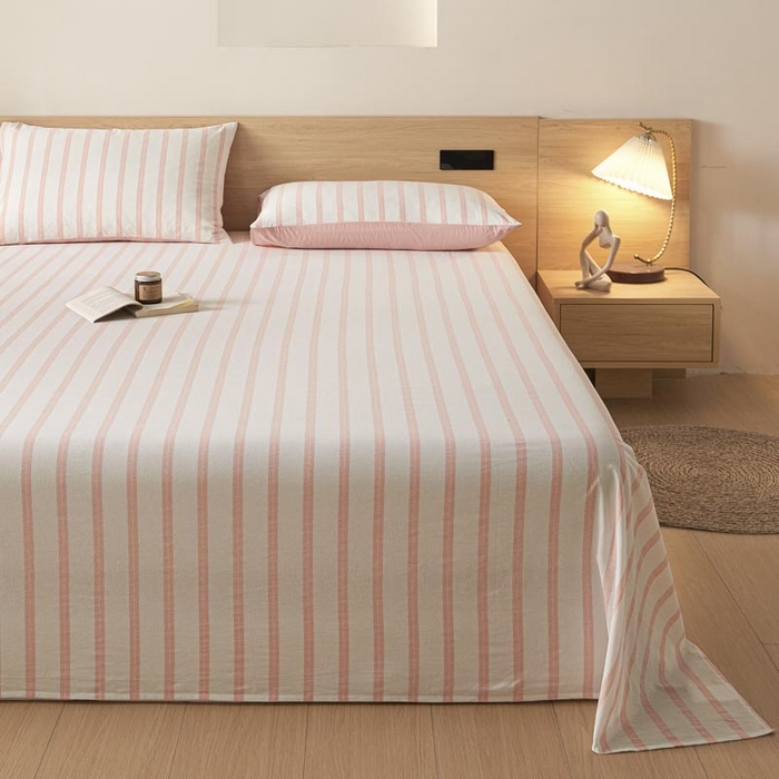 91家纺网 家纺一手货源 找家纺 ab家纺 2025新款简约色织水洗棉床单 平行线-桔