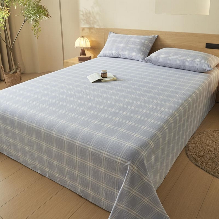 91家纺网 家纺一手货源 找家纺 ab家纺 2025新款简约色织水洗棉床单 希格文-灰