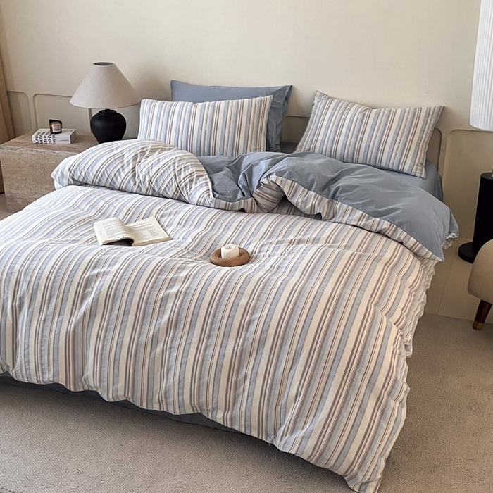 91家纺网 家纺一手货源 找家纺 ab家纺 2024新款色织全棉40支水洗棉条纹四件套  左岸