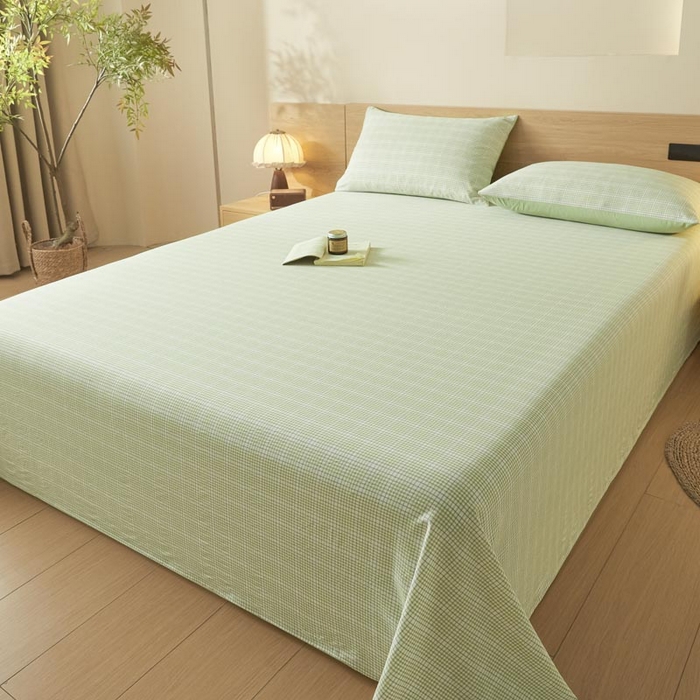 91家纺网 家纺一手货源 找家纺 ab家纺 2025新款简约色织水洗棉床单 可颂-绿