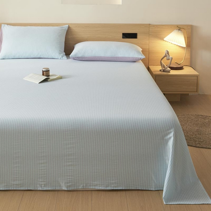 91家纺网 家纺一手货源 找家纺 ab家纺 2025新款简约色织水洗棉床单 余晖-蓝紫