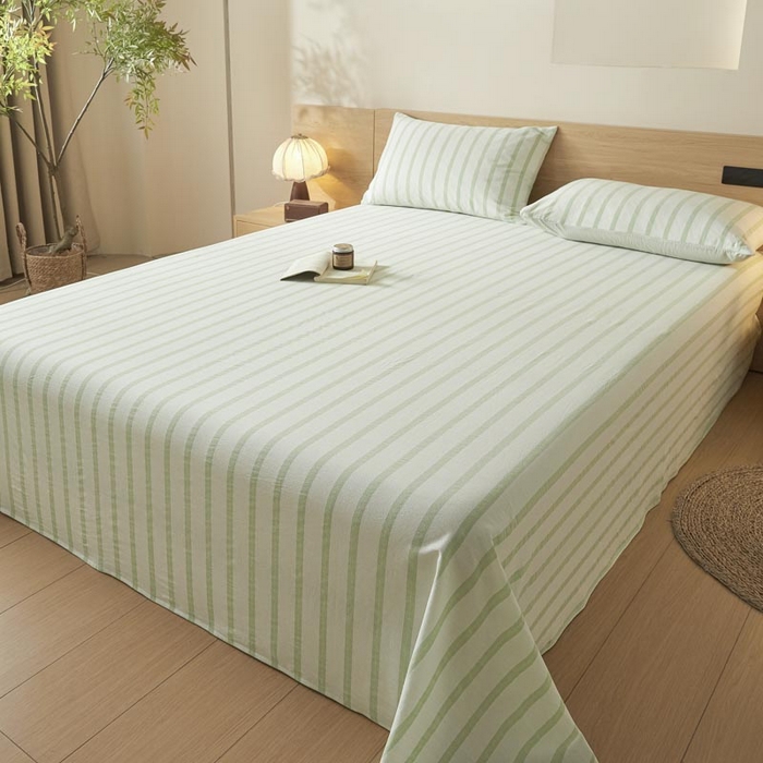 91家纺网 家纺一手货源 找家纺 ab家纺 2025新款简约色织水洗棉床单 平行线-绿