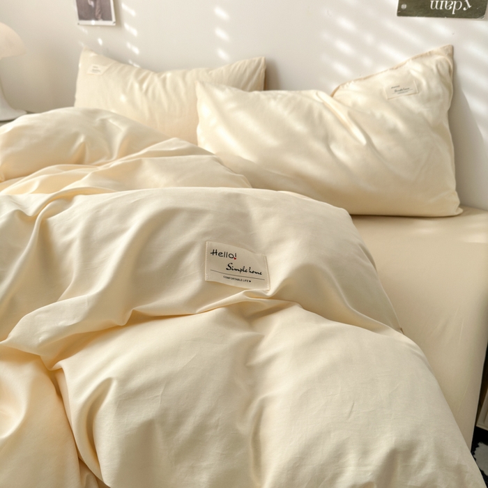 91家纺网 家纺一手货源 找家纺 曼之夏 2025新款全棉双拼四件套 贴标-米色+浅驼