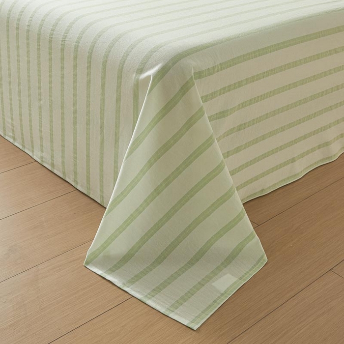 91家纺网 家纺一手货源 找家纺 ab家纺 2025新款简约色织水洗棉床单 平行线-绿