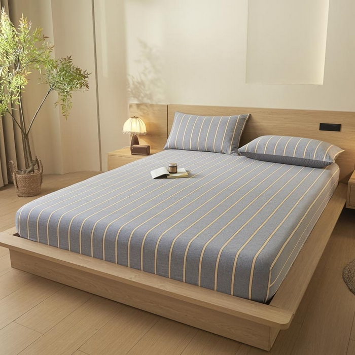 91家纺网 家纺一手货源 找家纺 ab家纺 2025新款简约色织水洗棉床笠 弗兰西-灰