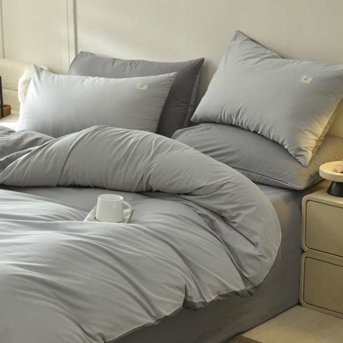 91家纺网 家纺一手货源 找家纺 ab家纺 2025新款色织全棉40支水洗棉四件套--双拼第二组 浅灰深灰