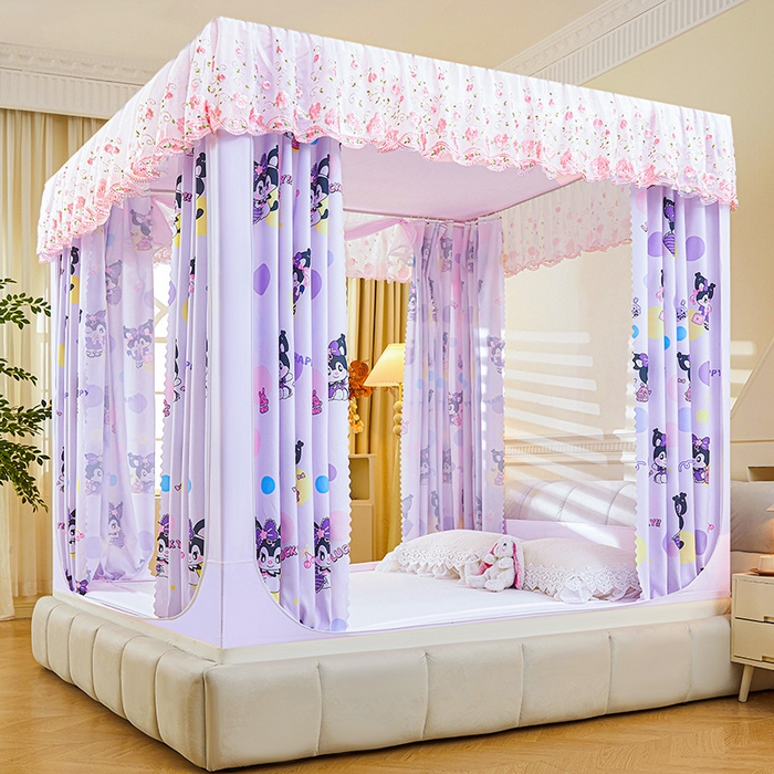 91家纺网 家纺一手货源 找家纺 艾晶美家纺有限公司 2025新款坐式刺绣床帘蚊帐 紫精灵