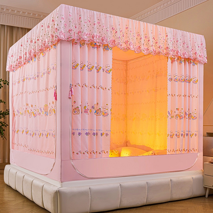 91家纺网 家纺一手货源 找家纺 艾晶美家纺有限公司 2025新款坐式刺绣床帘蚊帐 萌宠派对