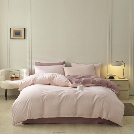 ab家纺 2025新款色织全棉40支水洗棉四件套--双拼第二组 微微粉豆沙