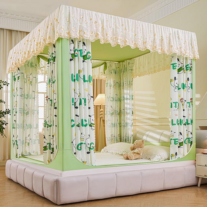 91家纺网 家纺一手货源 找家纺 艾晶美家纺有限公司 2025新款坐式刺绣床帘蚊帐 奶茶狗