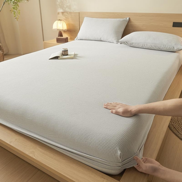 91家纺网 家纺一手货源 找家纺 ab家纺 2025新款简约色织水洗棉床笠 可颂-灰