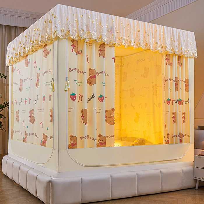 91家纺网 家纺一手货源 找家纺 艾晶美家纺有限公司 2025新款坐式刺绣床帘蚊帐 布丁熊